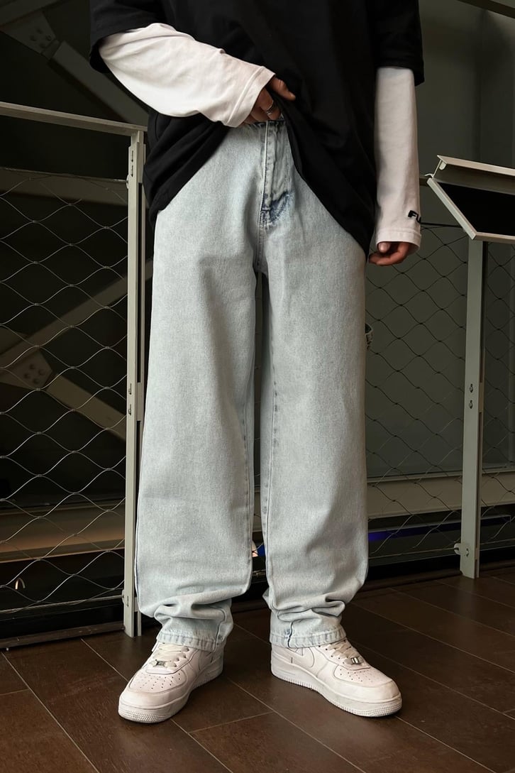 Crazy Nakışlı Siyah Baggy Jean