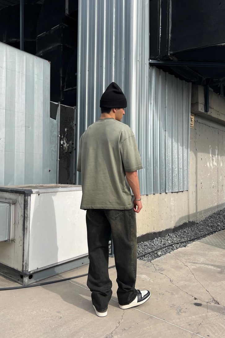 CRCA Nakışlı Washed Antrasit Oversize Tişört