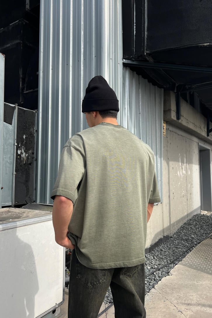 CRCA Nakışlı Washed Antrasit Oversize Tişört