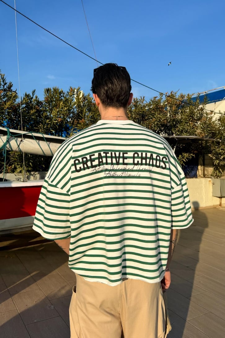 Creative Chaos Baskılı Çizgili  Oversize Tişört