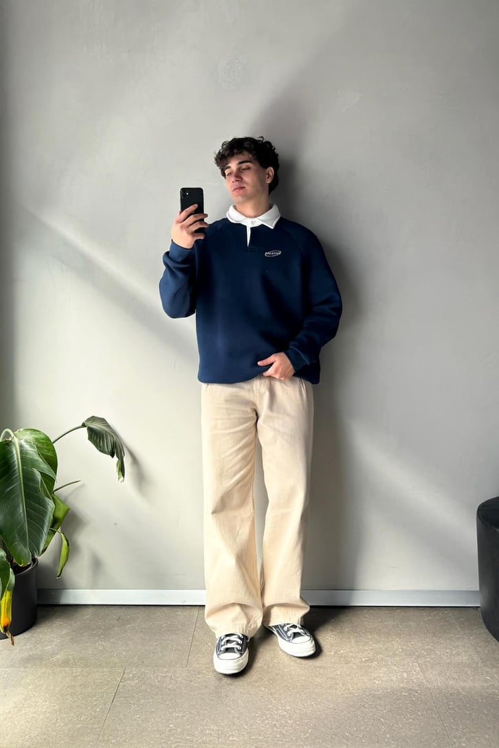 Creative Nakışlı Polo Yaka Sweatshirt