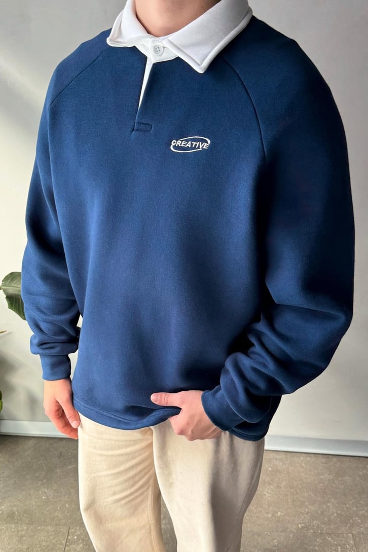Creative Nakışlı Polo Yaka Sweatshirt