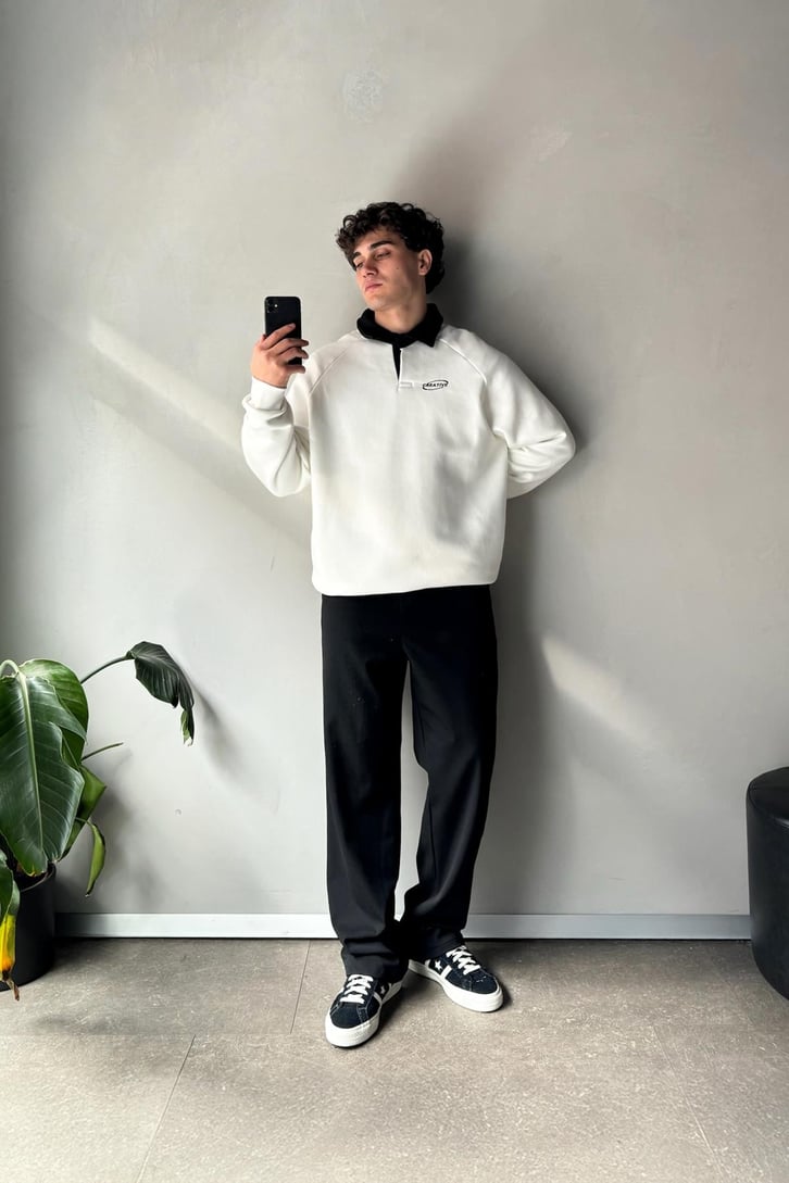 Creative Nakışlı Polo Yaka Sweatshirt