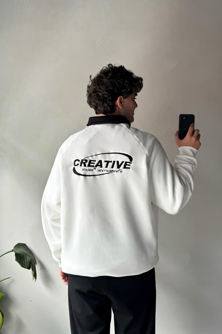 Creative Nakışlı Polo Yaka Sweatshirt