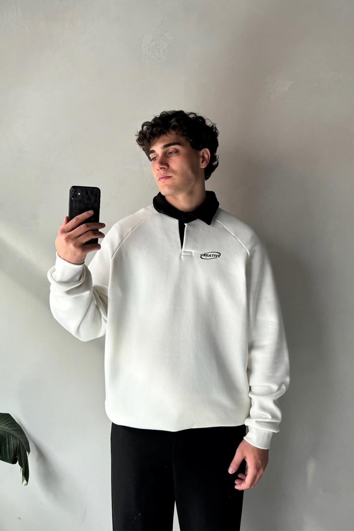Creative Nakışlı Polo Yaka Sweatshirt
