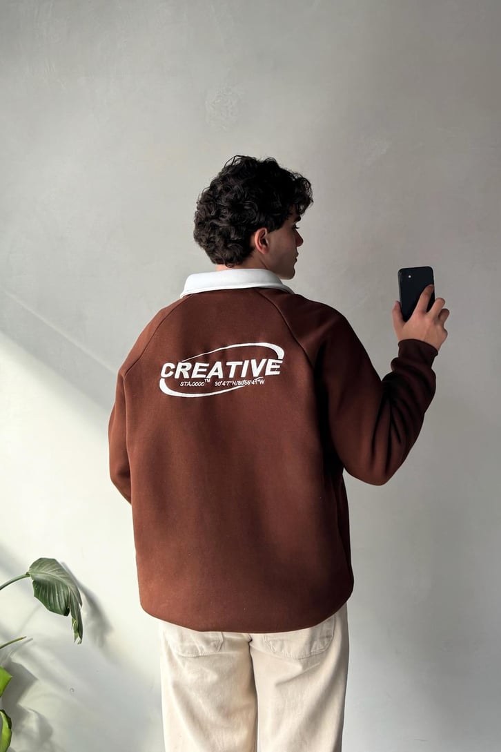 Creative Nakışlı Polo Yaka Sweatshirt