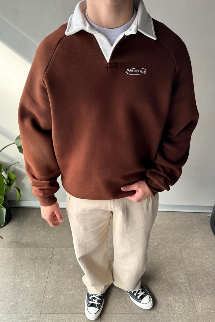 Creative Nakışlı Polo Yaka Sweatshirt