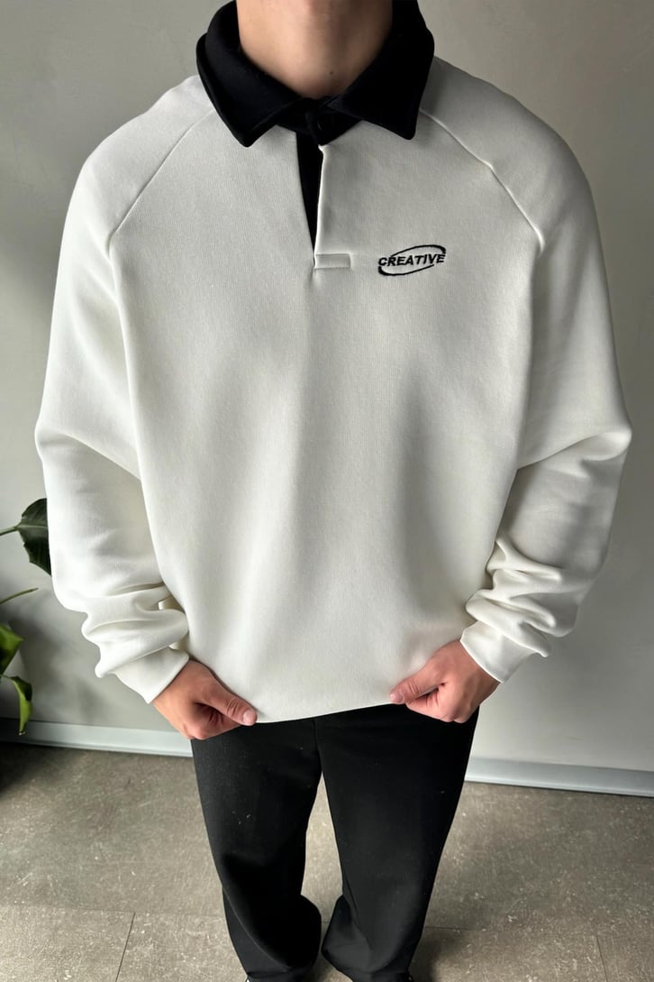 Creative Nakışlı Polo Yaka Sweatshirt