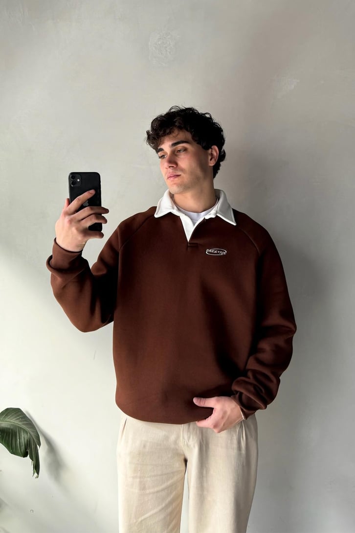 Creative Nakışlı Polo Yaka Sweatshirt
