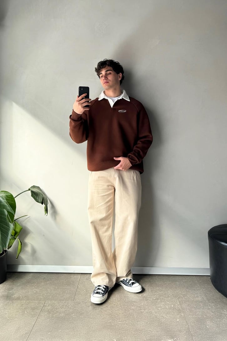 Creative Nakışlı Polo Yaka Sweatshirt