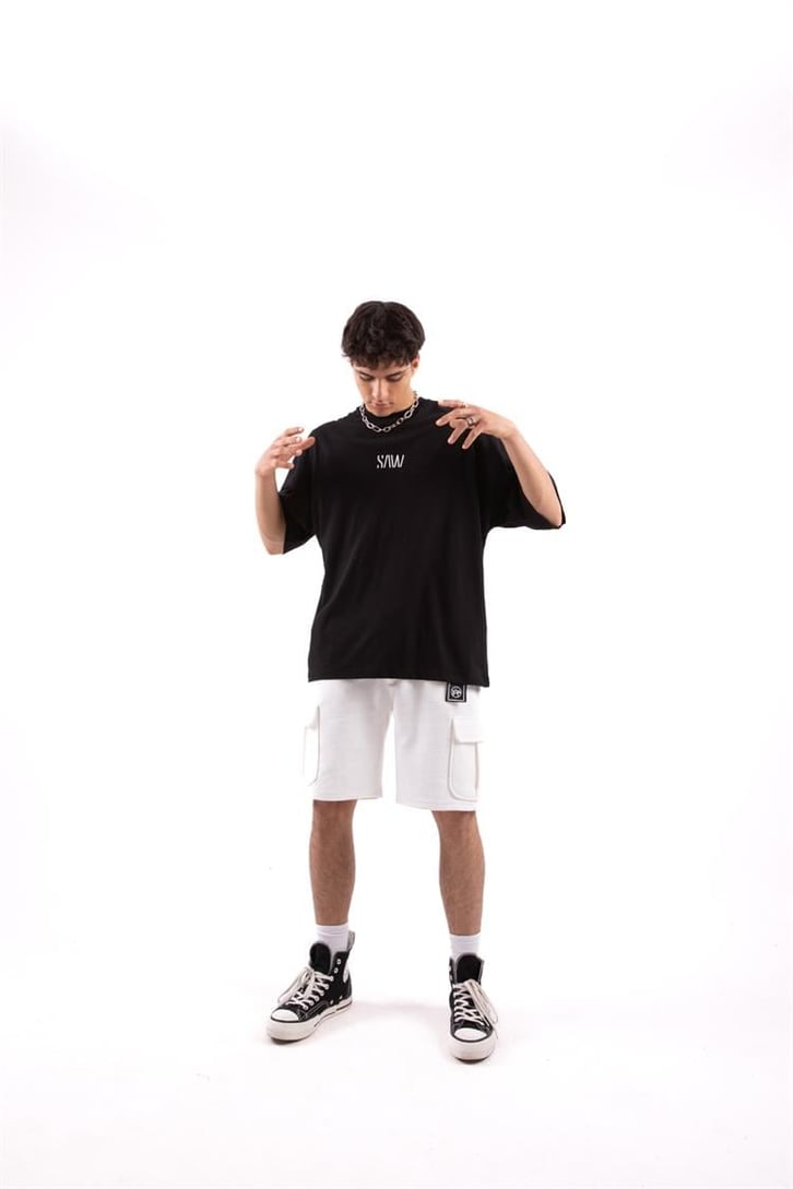 Creep Duck Sırt Baskılı Siyah Oversize Tshirt