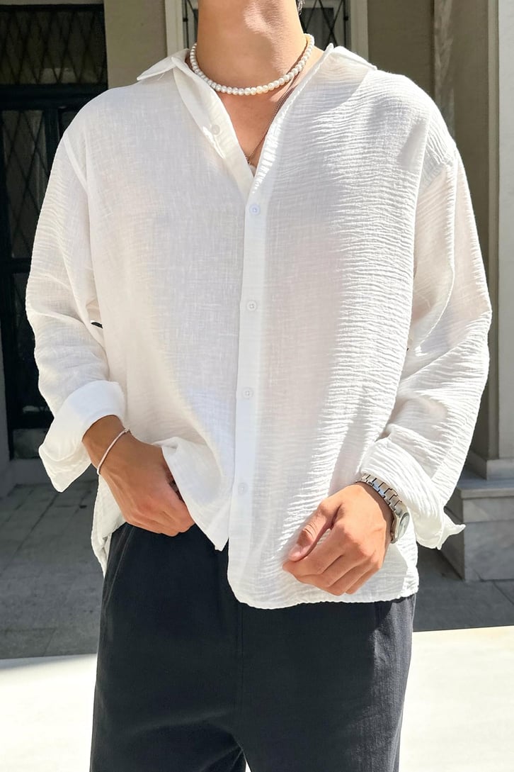 Crinkle Uzun Kol Oversize Gömlek
