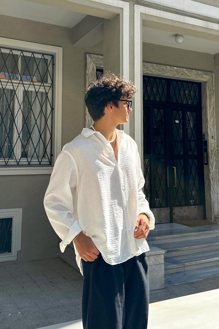 Crinkle Uzun Kol Oversize Gömlek