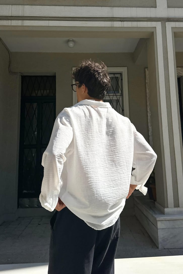 Crinkle Uzun Kol Oversize Gömlek