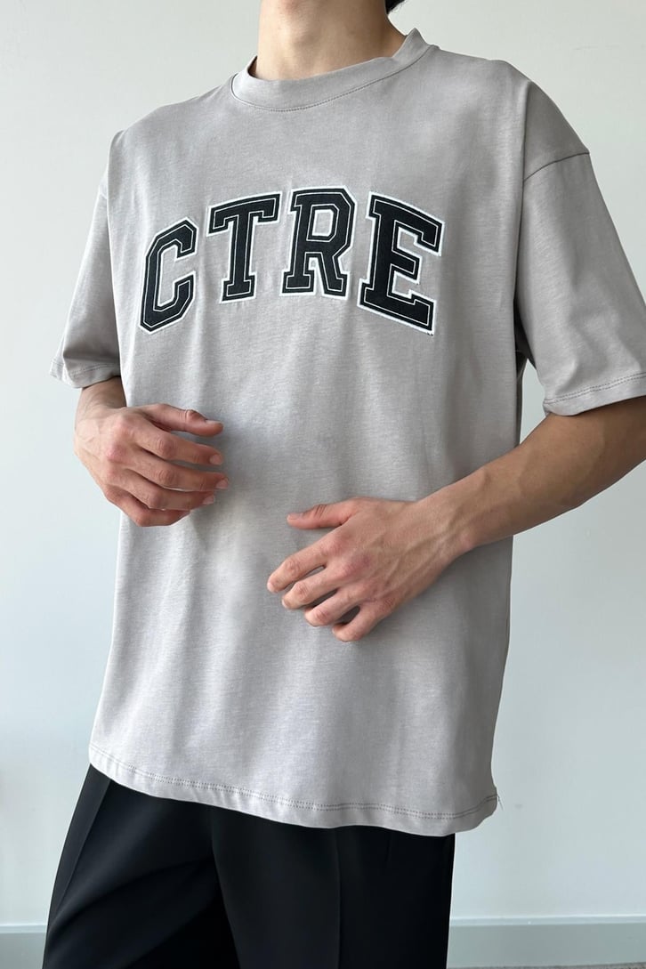 Ctre Nakışlı Taş Rengi Oversize Tişört