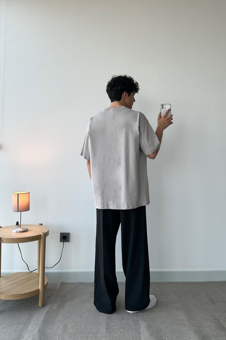 Ctre Nakışlı Taş Rengi Oversize Tişört