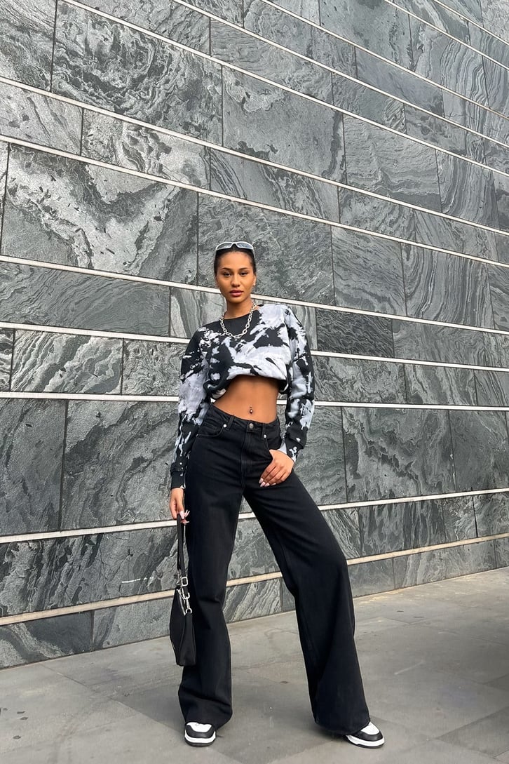 Cut Leg Siyah Baggy Jean