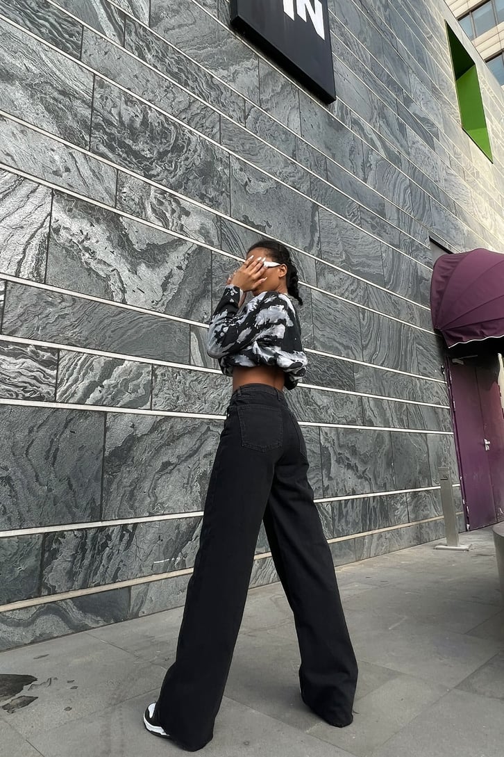 Cut Leg Siyah Baggy Jean