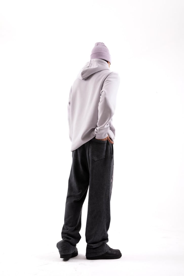 Daily Baskılı Gri Oversize Hoodie