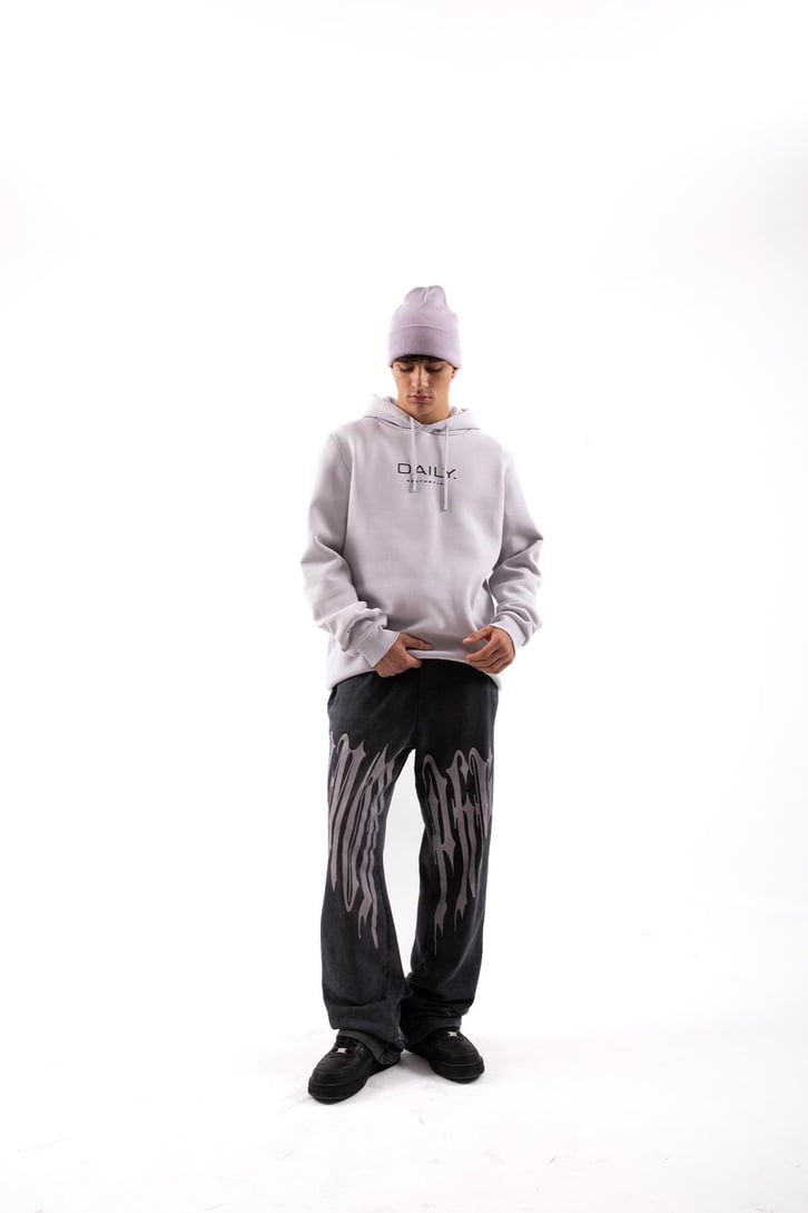 Daily Baskılı Gri Oversize Hoodie