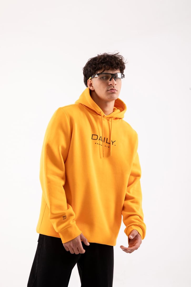 Daily Baskılı Hardal Oversize Hoodie