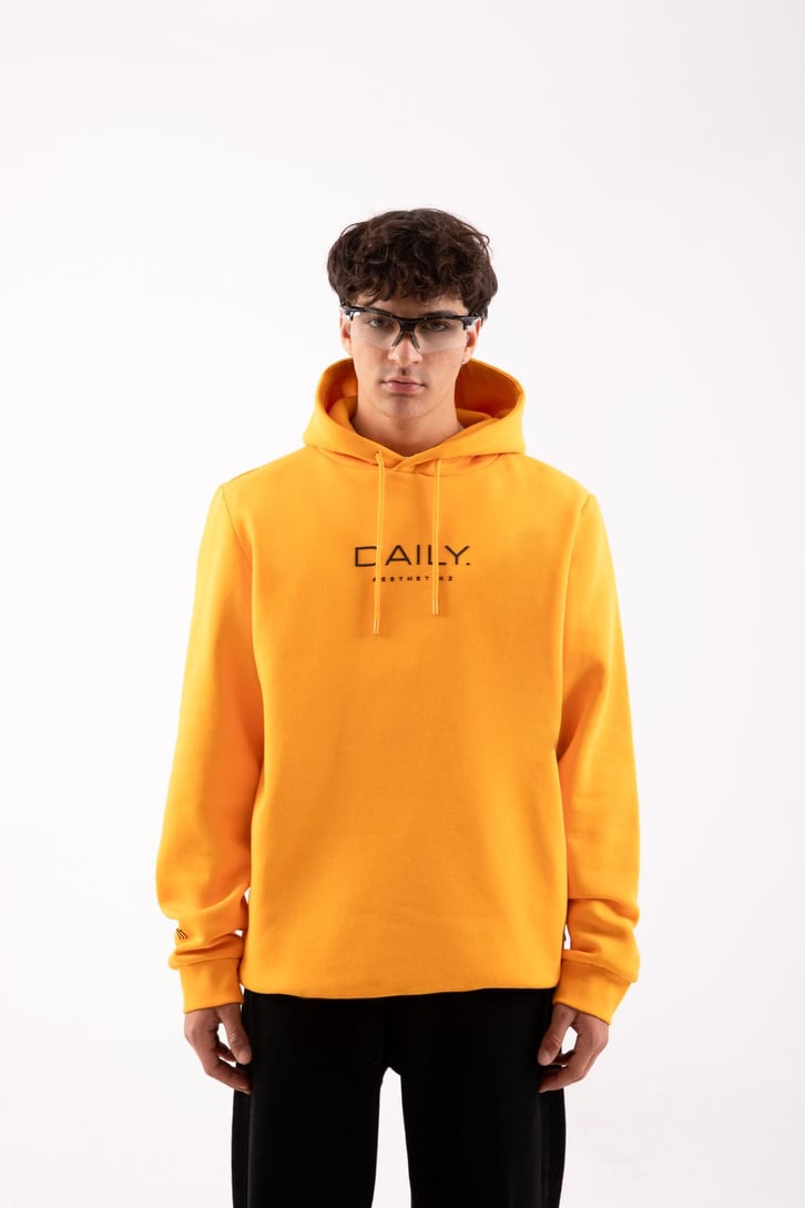 Daily Baskılı Hardal Oversize Hoodie