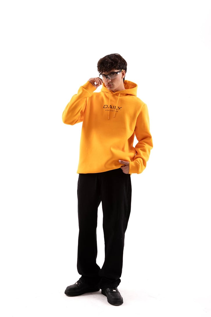 Daily Baskılı Hardal Oversize Hoodie