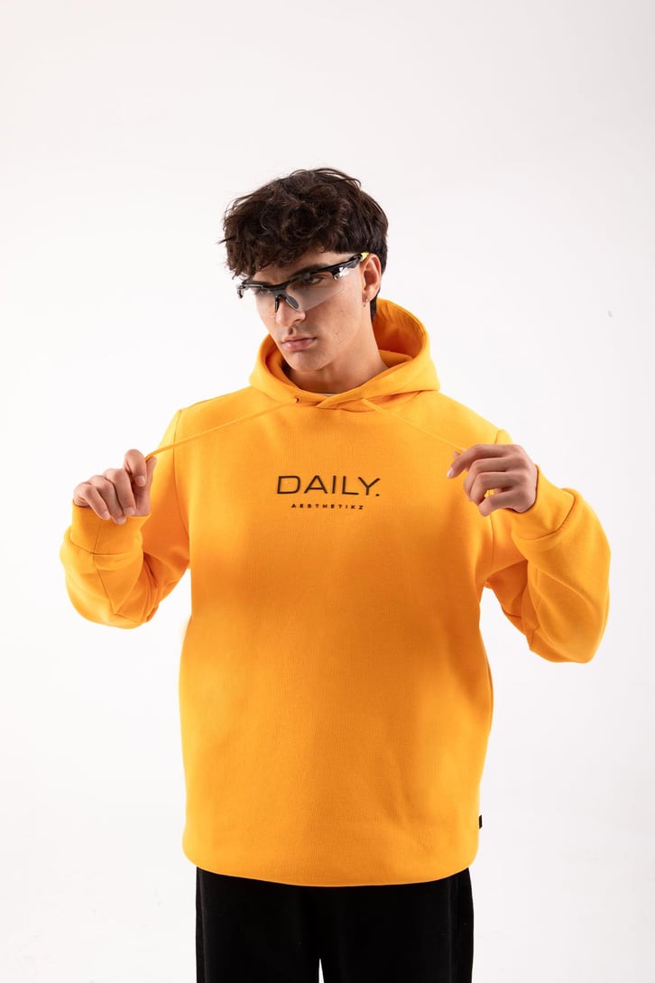 Daily Baskılı Hardal Oversize Hoodie