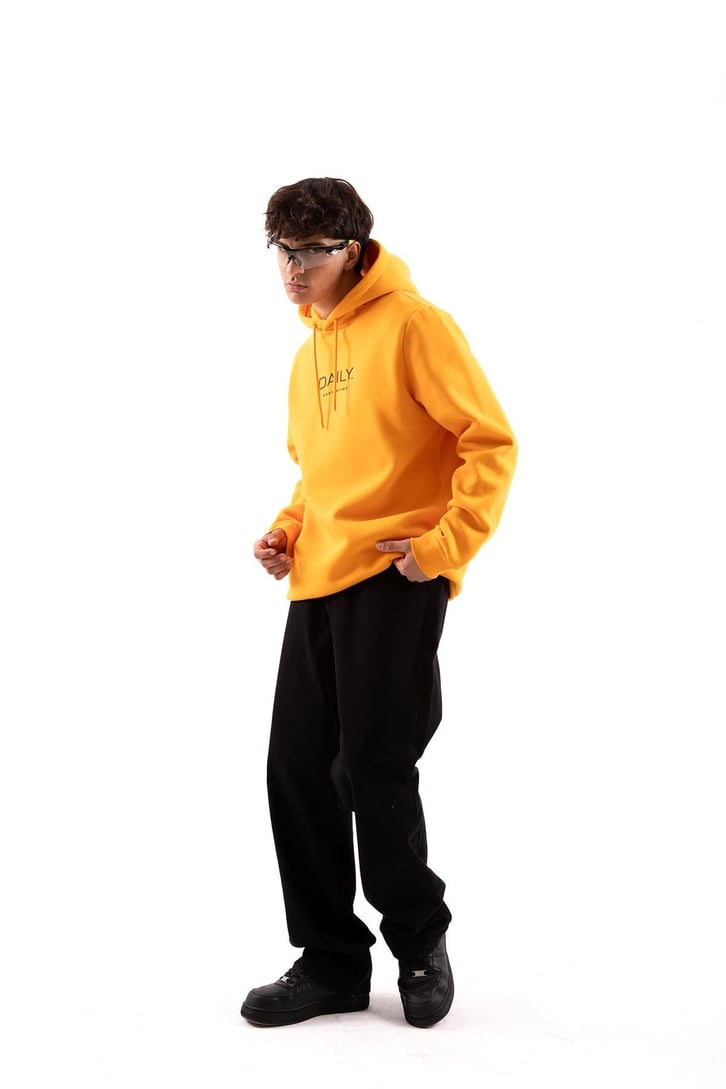 Daily Baskılı Hardal Oversize Hoodie
