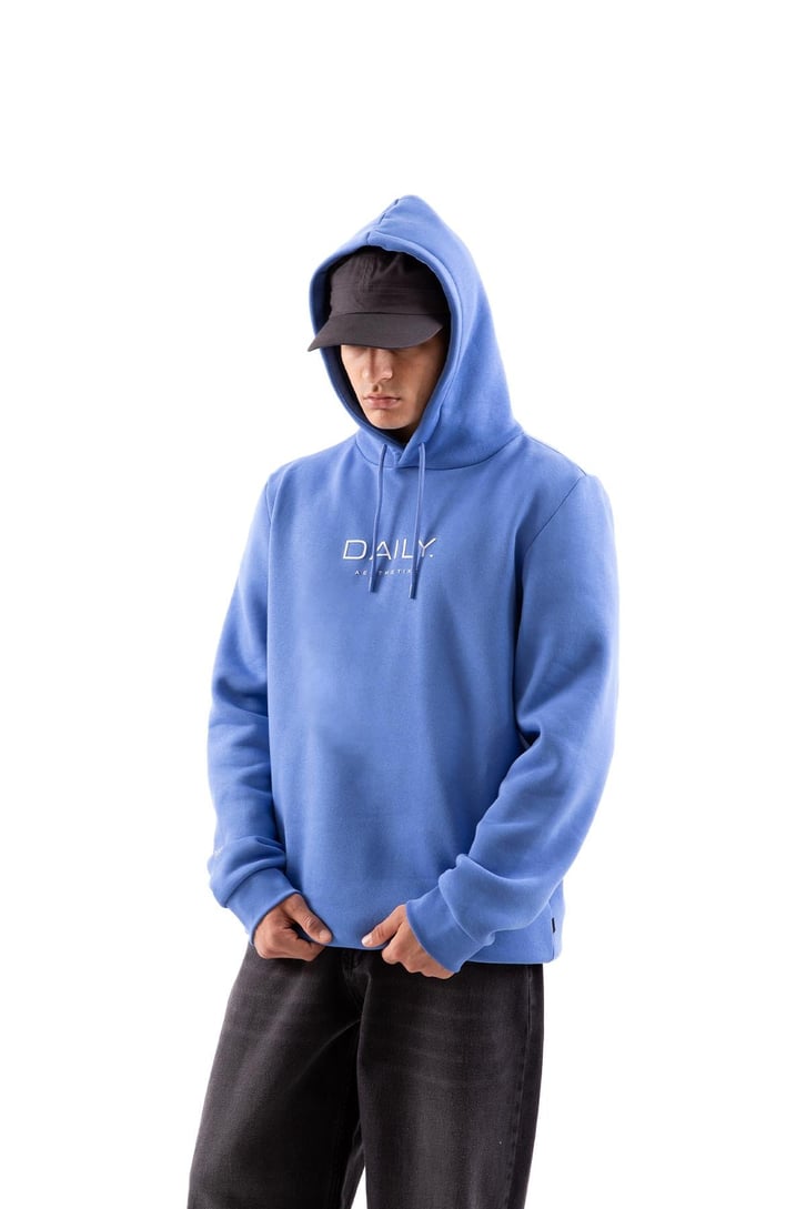Daily Baskılı Koyu Mavi Oversize Hoodie