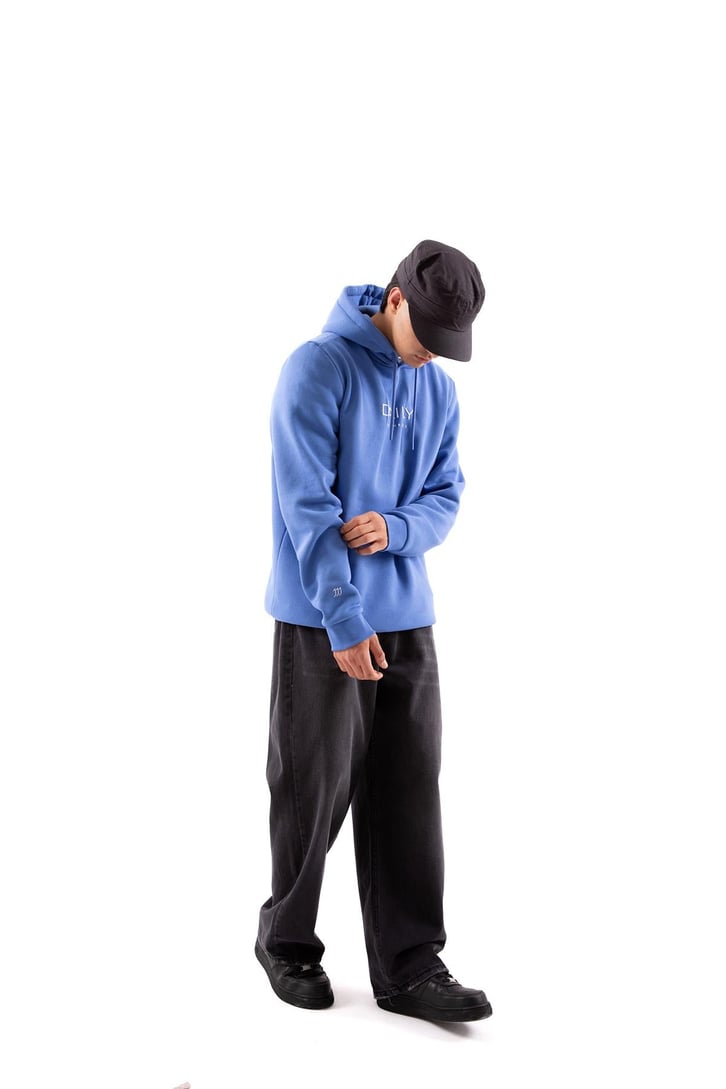 Daily Baskılı Koyu Mavi Oversize Hoodie