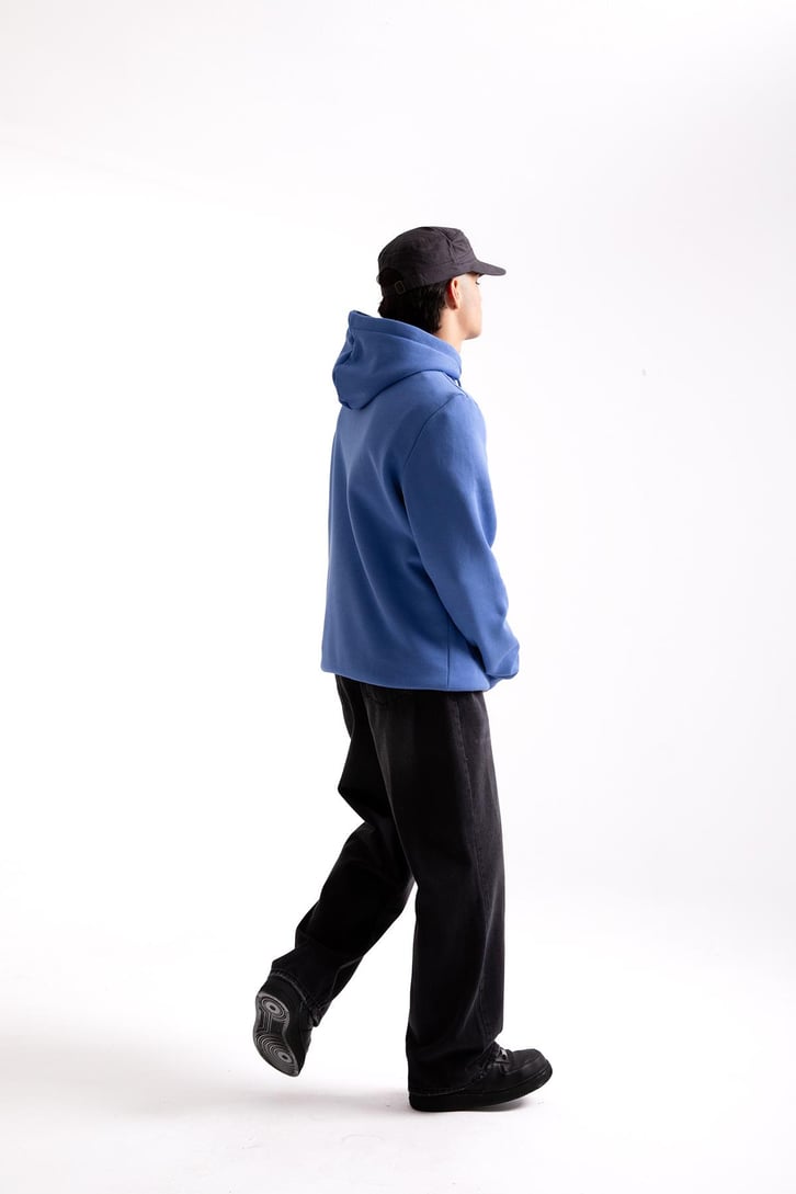 Daily Baskılı Koyu Mavi Oversize Hoodie
