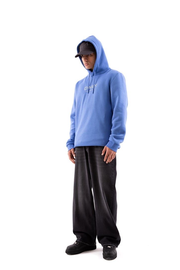 Daily Baskılı Koyu Mavi Oversize Hoodie