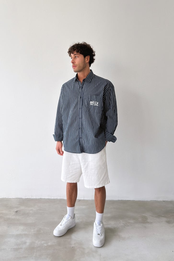 Daily Nakışlı Çizgili Oversize Gömlek