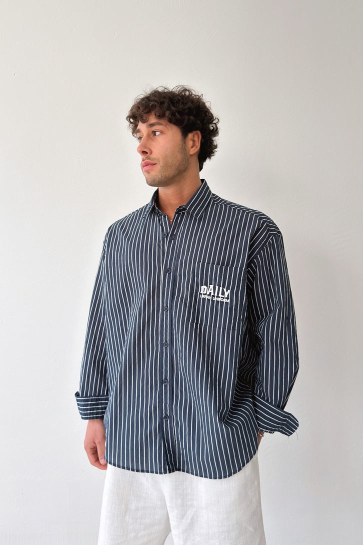 Daily Nakışlı Çizgili Oversize Gömlek