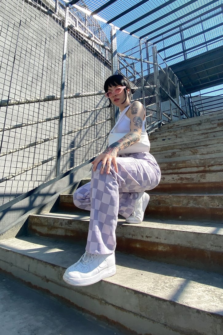 Dama Desen Lila Baggy Jean
