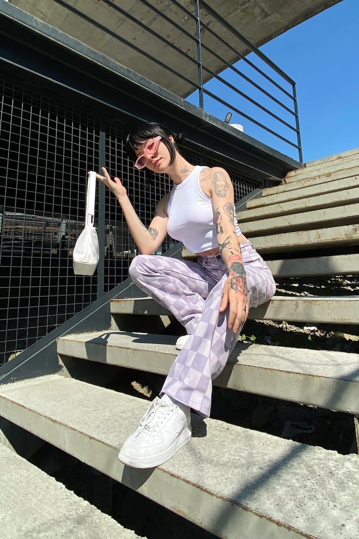 Dama Desen Lila Baggy Jean