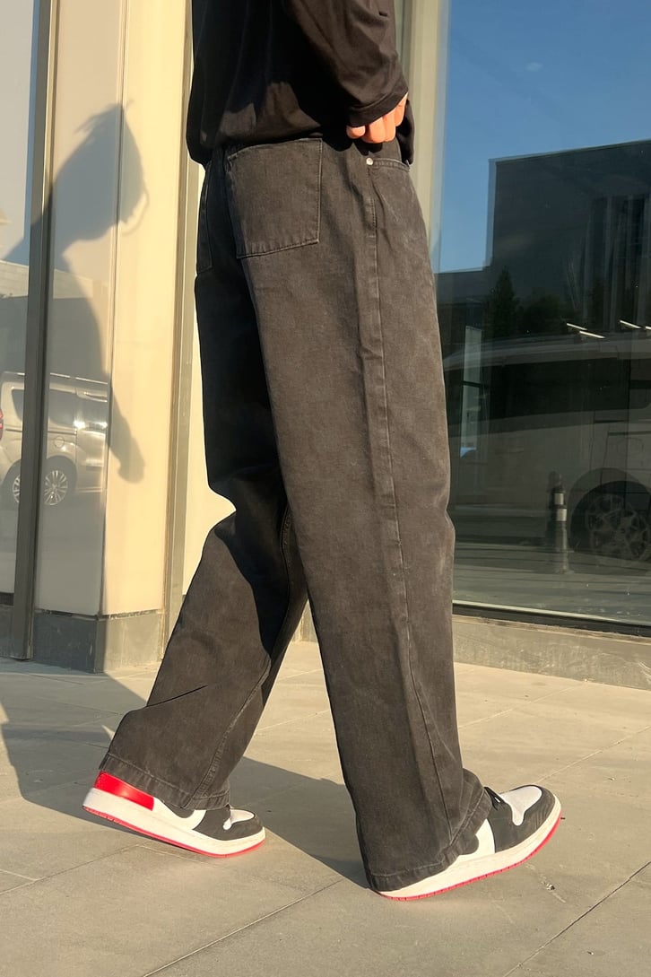 Dama Desenli Antrasit Baggy Jean