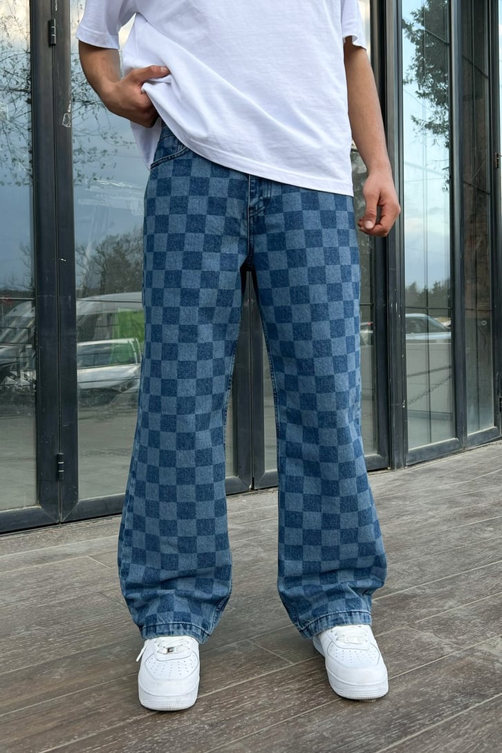 Dama Desenli Mavi Baggy Jean