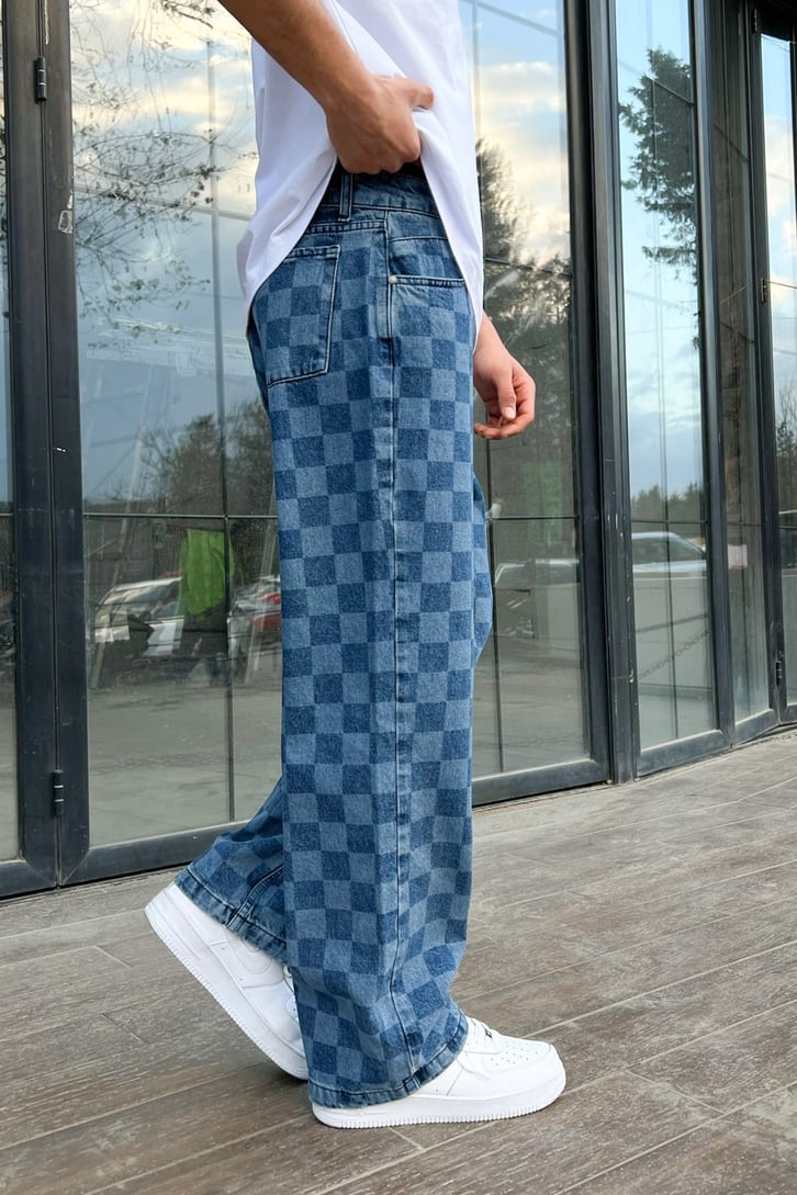 Dama Desenli Mavi Baggy Jean