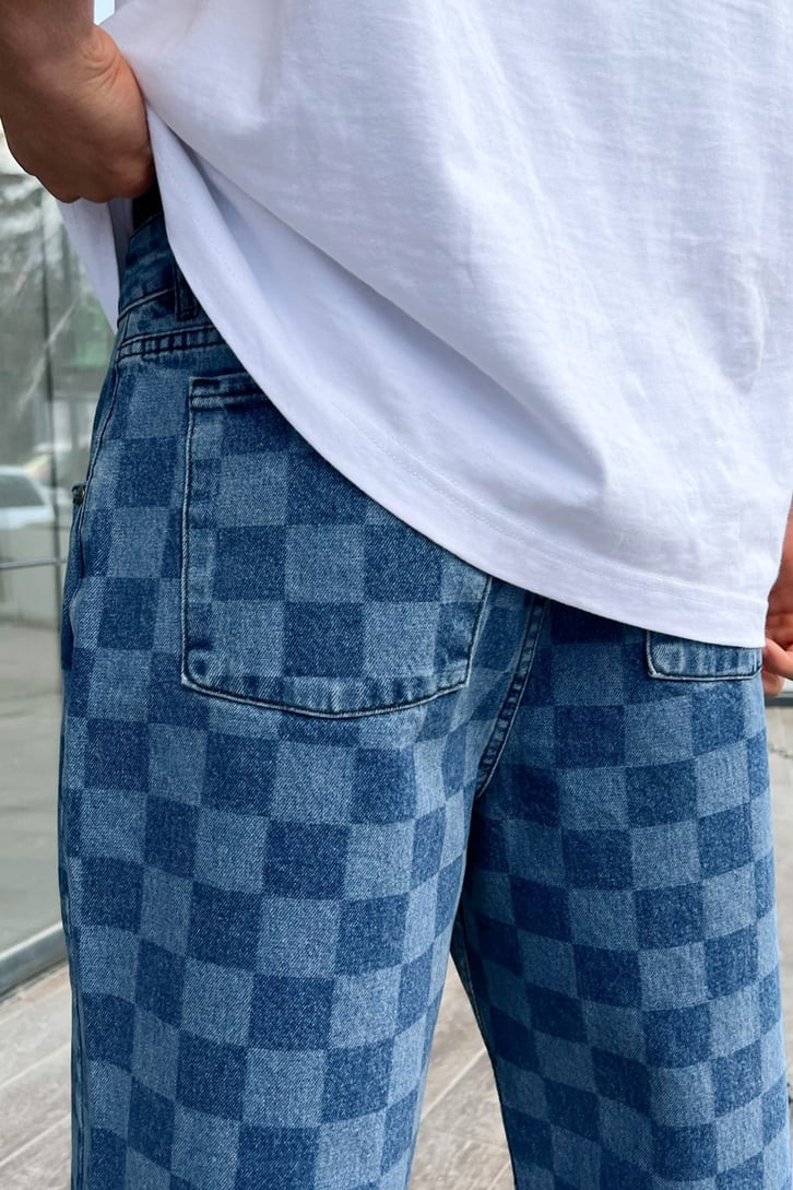 Dama Desenli Mavi Baggy Jean