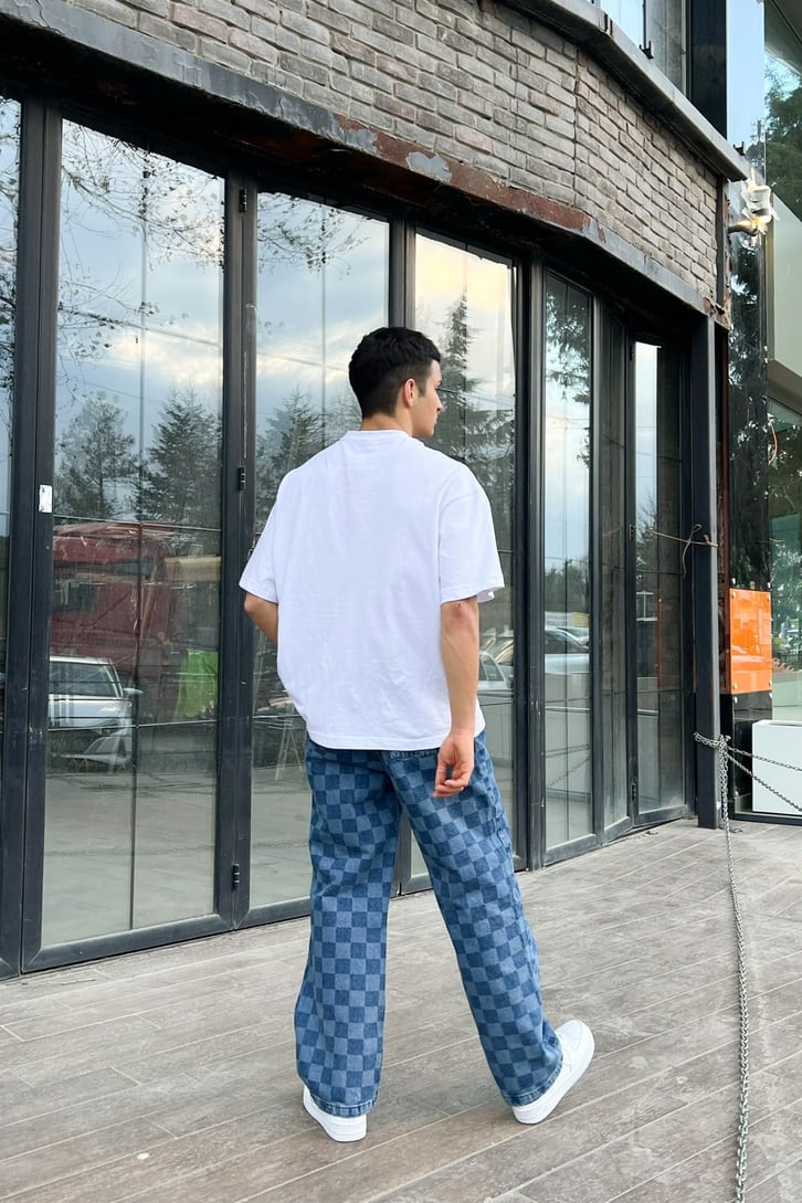 Dama Desenli Mavi Baggy Jean