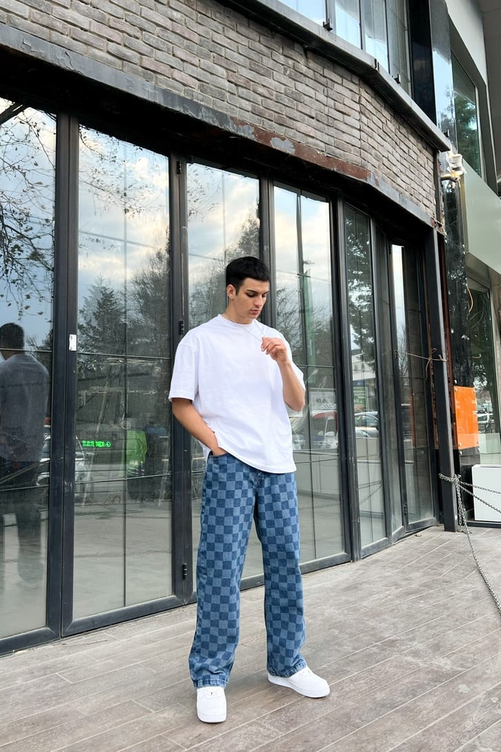Dama Desenli Mavi Baggy Jean