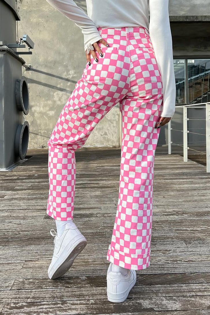 Dama Desenli Pembe Baggy Jean