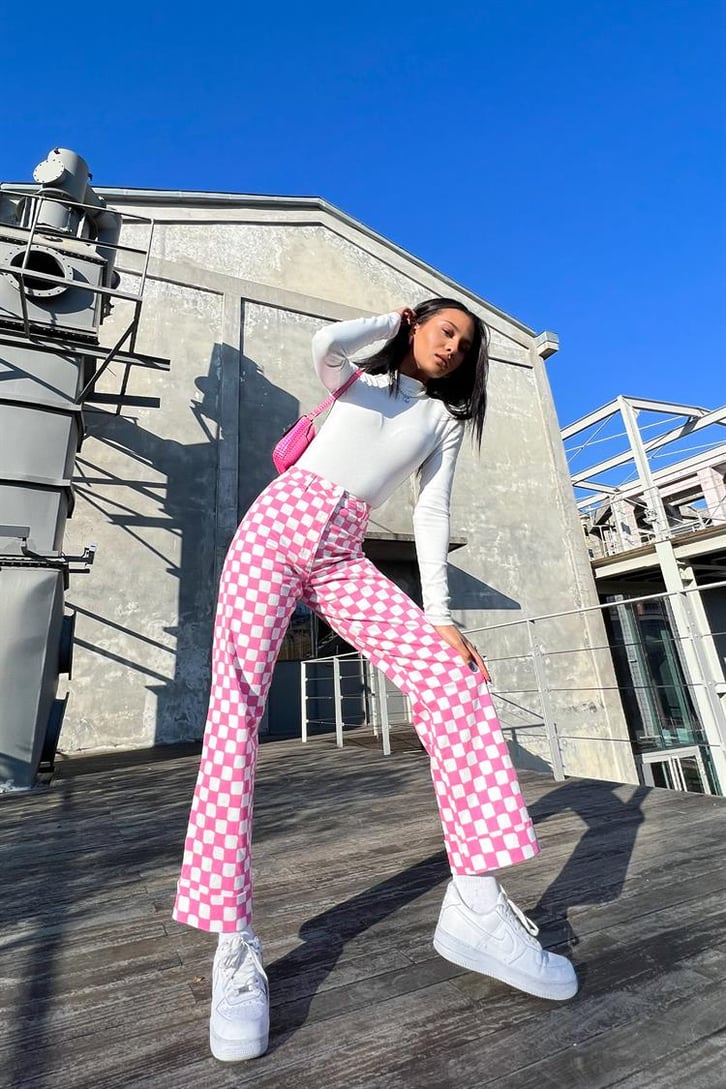 Dama Desenli Pembe Baggy Jean