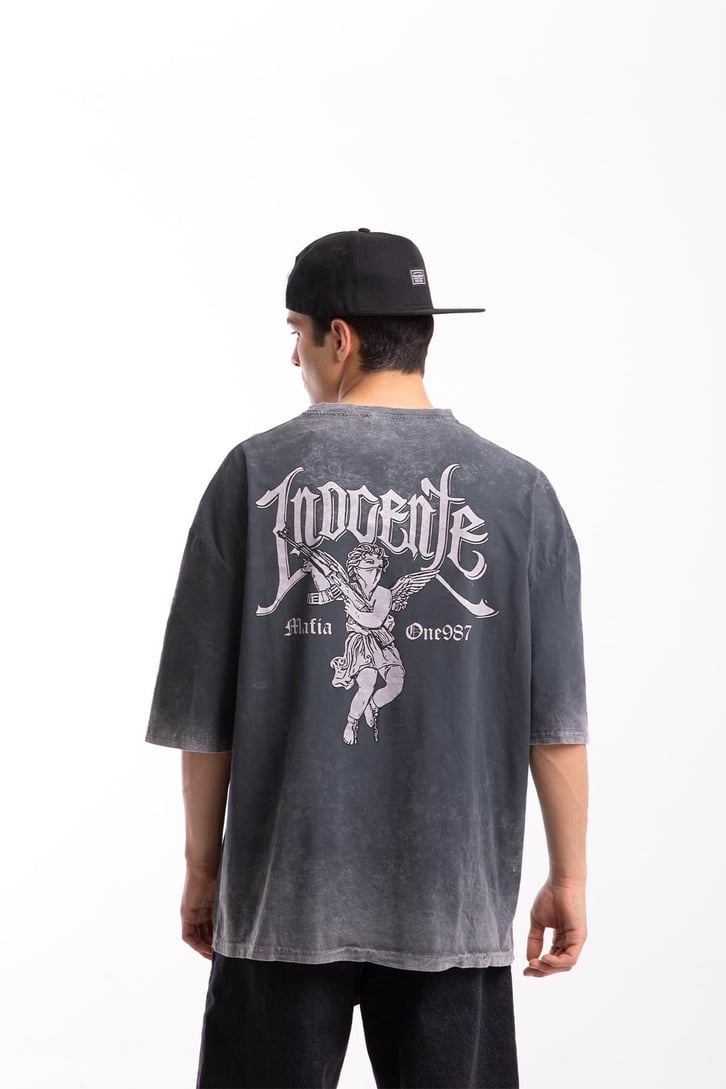 Dark Future Sırt Baskılı Acid Wash Oversize Tshirt