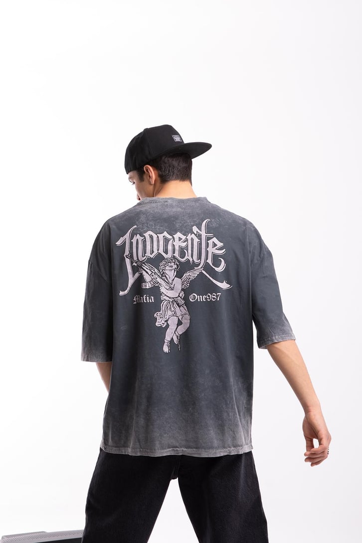 Dark Future Sırt Baskılı Acid Wash Oversize Tshirt