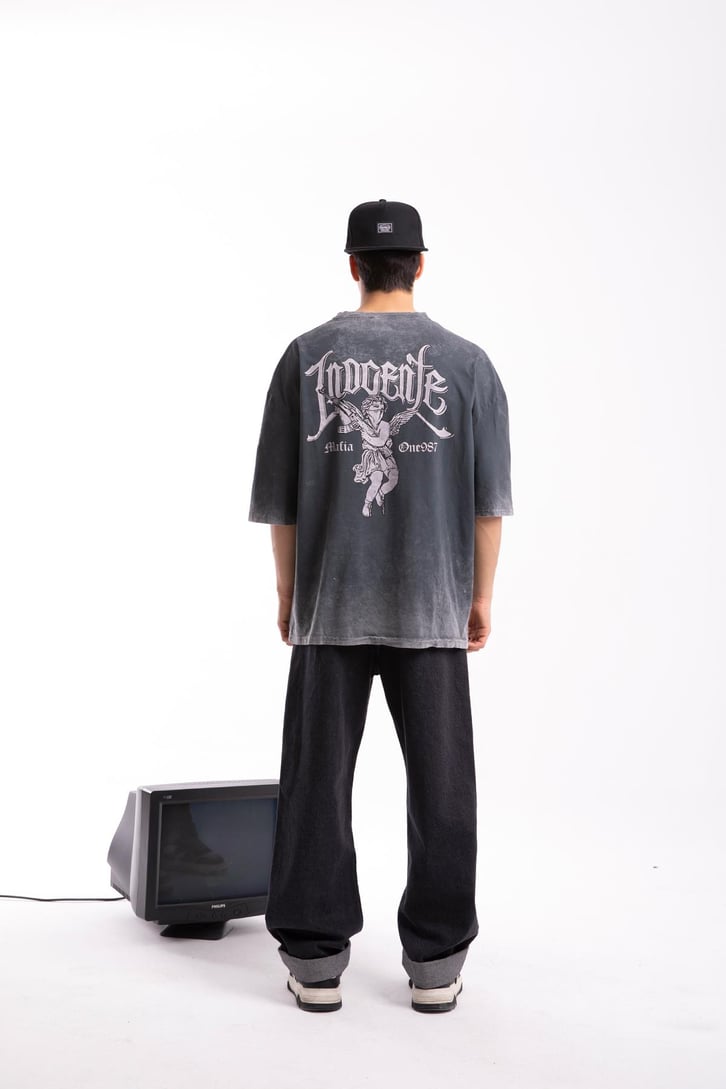 Dark Future Sırt Baskılı Acid Wash Oversize Tshirt