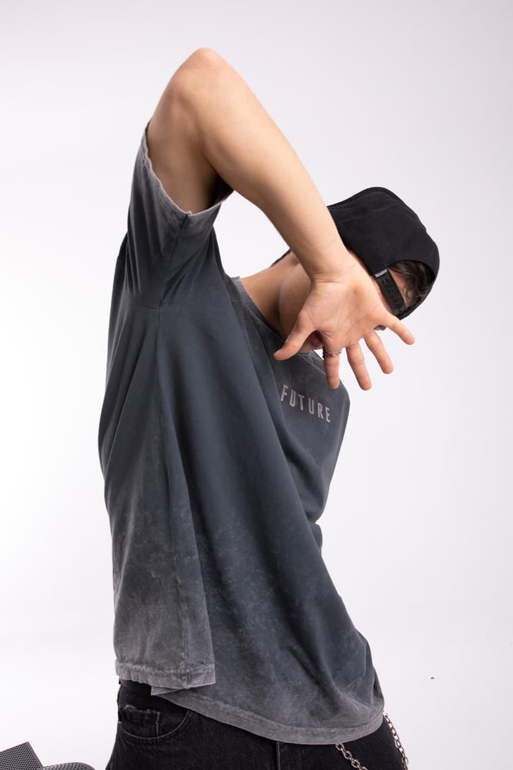 Dark Future Sırt Baskılı Acid Wash Oversize Tshirt