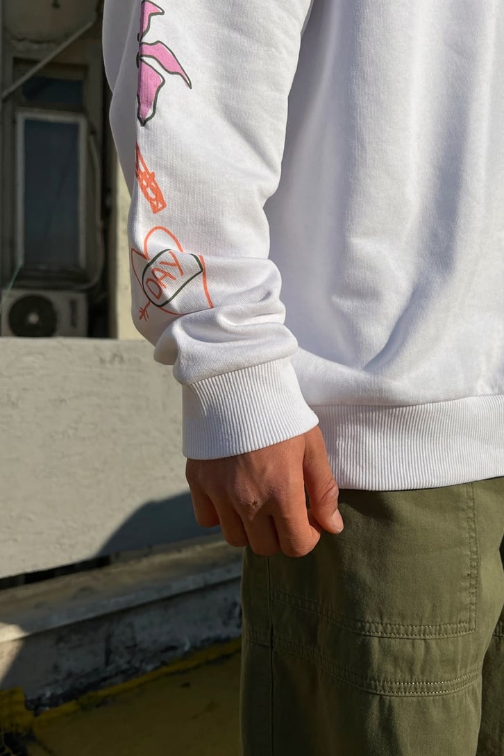 Daysocial Club Baskılı Beyaz Oversize Sweatshirt
